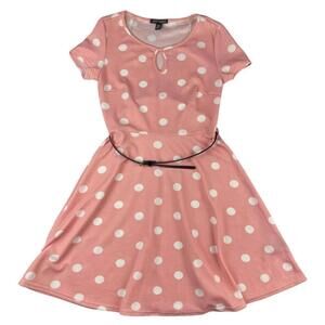 Impress Dress Womens Medium Pink Fit & Flare Polka Dot Short Sleeve Round Neck